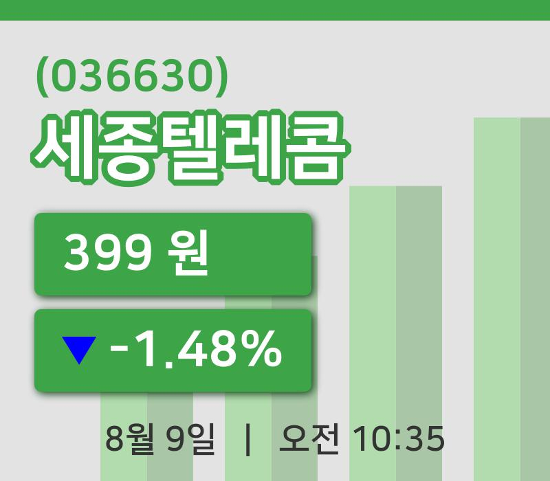 [세종텔레콤주가] 9일 이시각 현재  399원