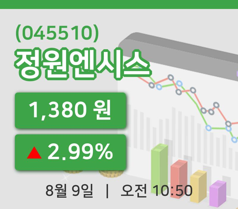 [정원엔시스주가] 9일 10시 50분 현재 1,380원