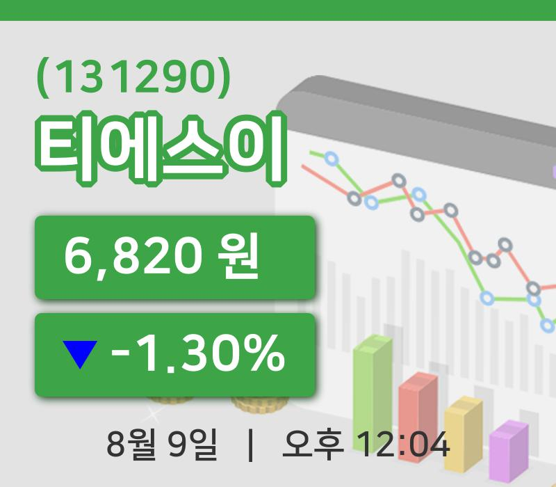[티에스이주가] 9일 이시각 현재  6,820원