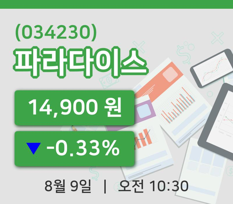 [파라다이스주가] 10시 30분 현재 14,900원