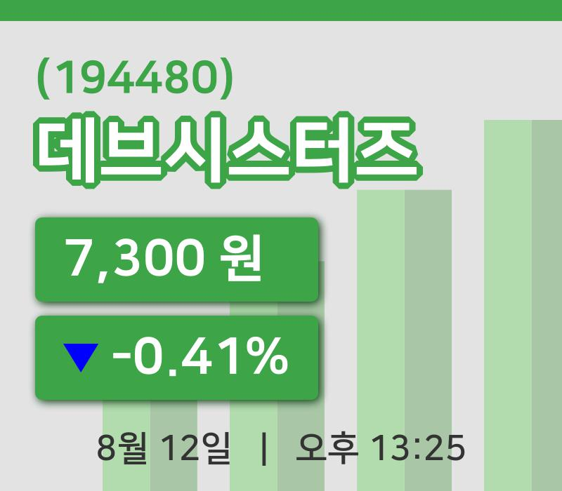 [데브시스터즈주가] 13시 25분 현재 7,300원