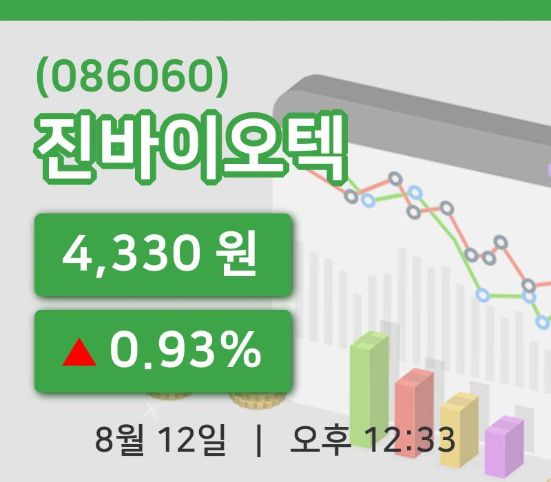 [진바이오텍주가] 12일 12시 33분 현재 4,330원