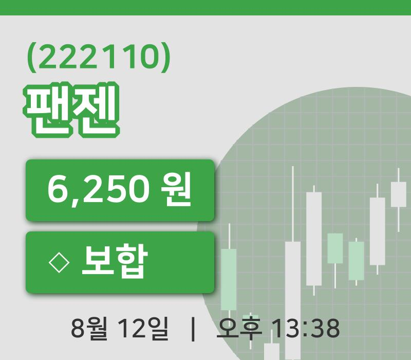 [팬젠주가] 12일 13시 38분 현재 6,250원