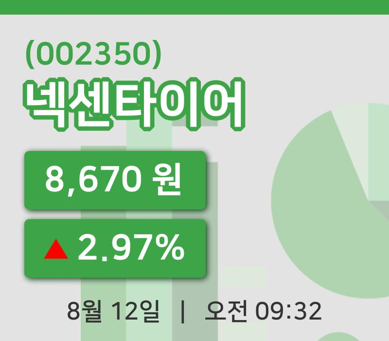 [넥센타이어주가] 9시 32분 현재 8,670원