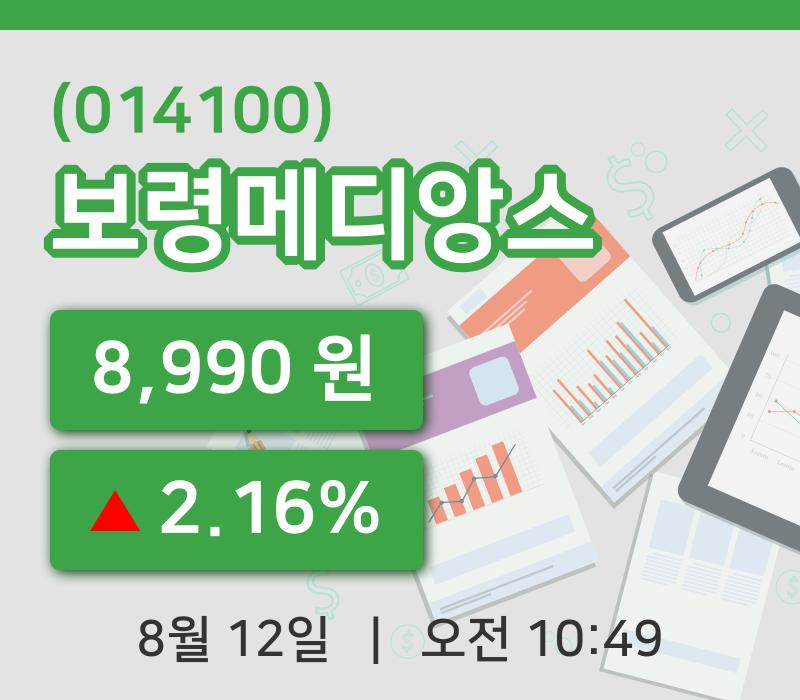 [보령메디앙스주가] 12일 이시각 현재  8,990원