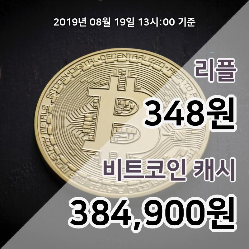 [코인원 시황] 리플 19일 13시 기준 기준 352원 거래중…비트코인캐시 39만2100원