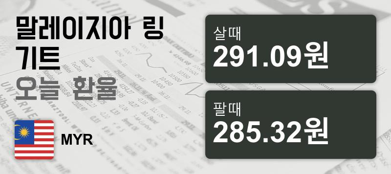 말레이시아 22일 링기트화 환율 살때 291.09원, 팔때 285.32원 ▼-0.37%감소