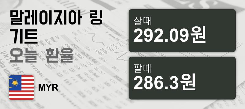 말레이시아 26일 링기트화 환율 살때 292.09원, 팔때 286.3원 ▲0.54%상승