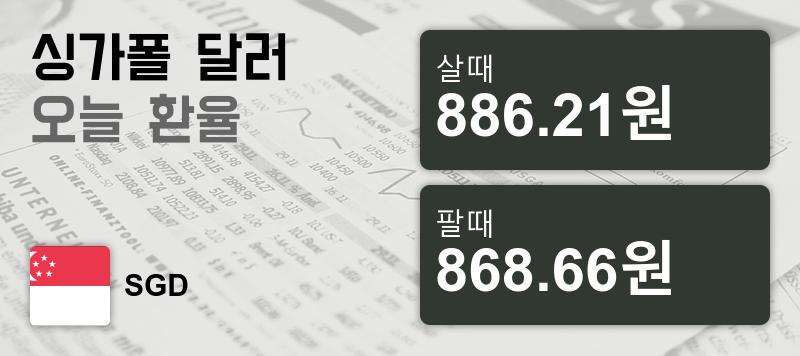 27일 싱가폴 달러화 환율 살때 886.21원, 팔때 868.66원 ▲0.66%상승