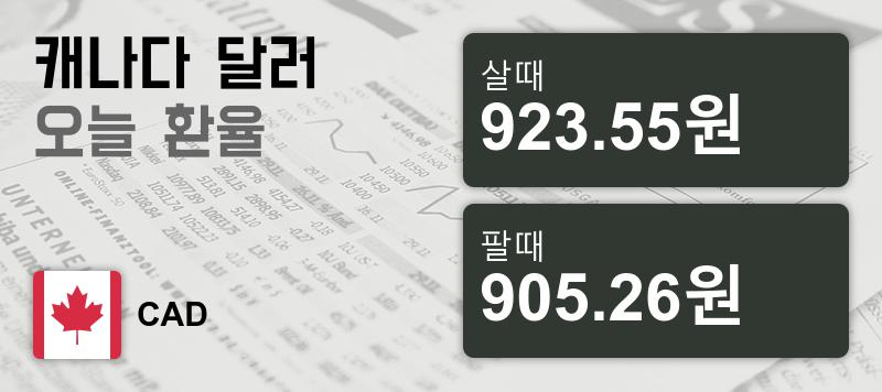 30일 캐나다 달러 살때 923.55원, 팔때 905.26원 ▲0.29%상승