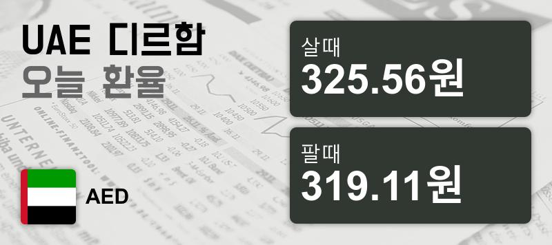 17일 UAE 환율 디르함 살때 325.56원, 팔때 319.11원 ▼-0.63%감소