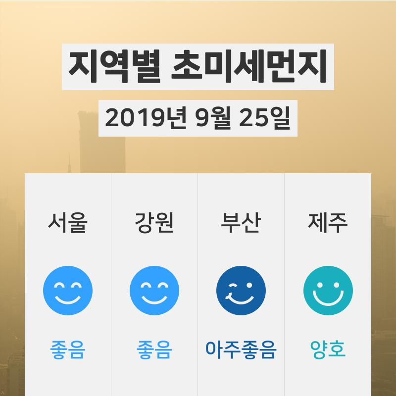 9월 25일 18시 기준 전국 초미세먼지 정보 ... 서울 초미세먼지 '좋음'