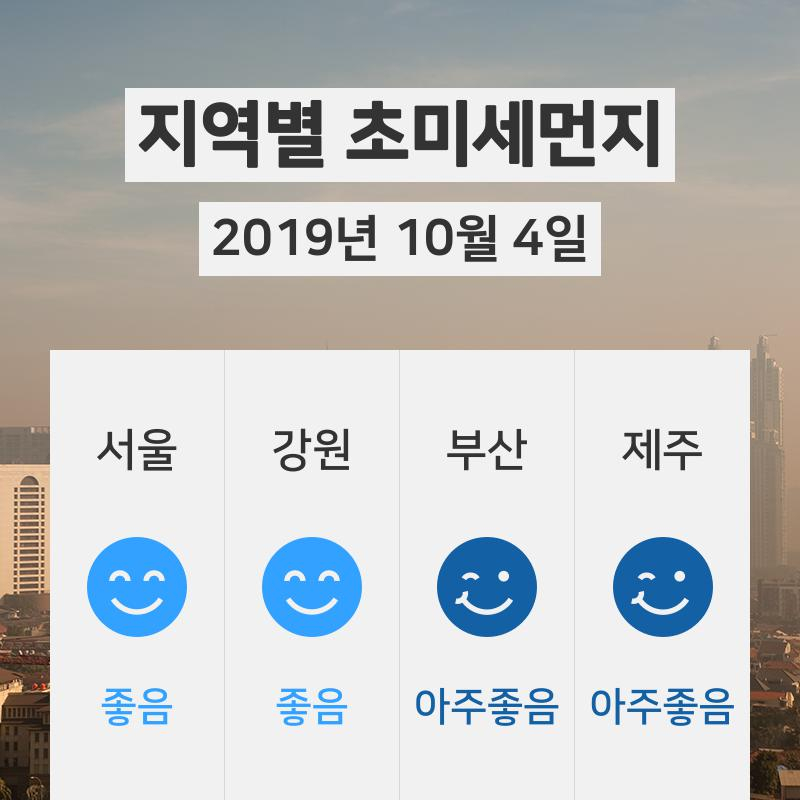 10월 4일 06시 기준 전국 초미세먼지 정보 ... 서울 초미세먼지 '좋음'