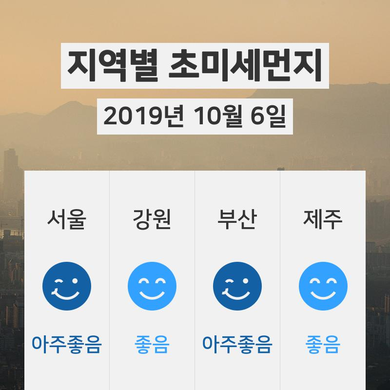 10월 6일 18시 기준 전국 초미세먼지 정보 ... 서울 초미세먼지 '아주좋음'