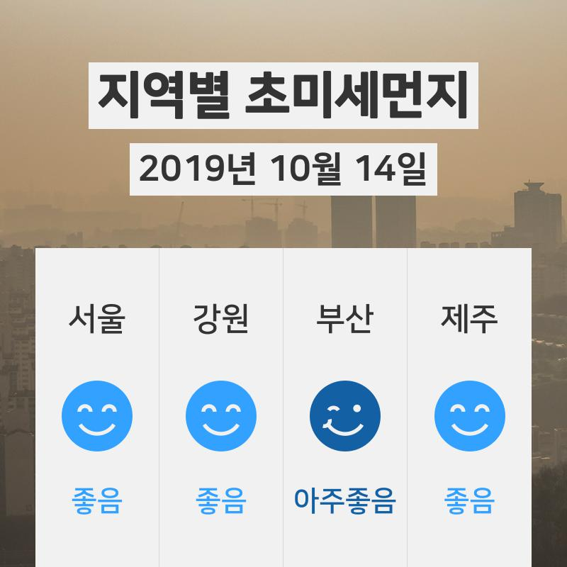 10월 14일 06시 기준 전국 초미세먼지 정보 ... 서울 초미세먼지 '좋음'