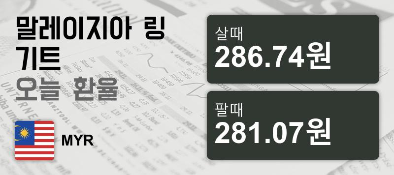 말레이시아 18일 링기트 살때 286.74원, 팔때 281.07원 ▲0.25%상승