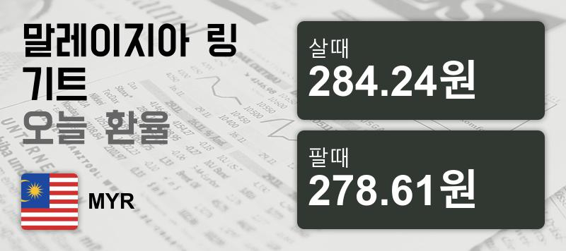 말레이시아 8일 링기트 살때 284.24원, 팔때 278.61원 ▲0.57%상승