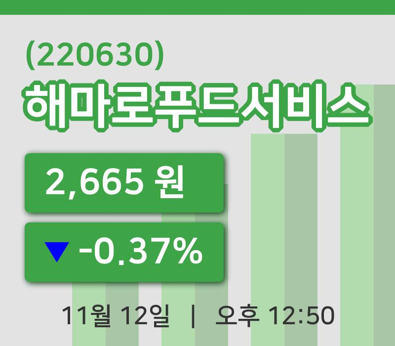 [해마로푸드서비스주가] 12시 50분 현재 2,665원