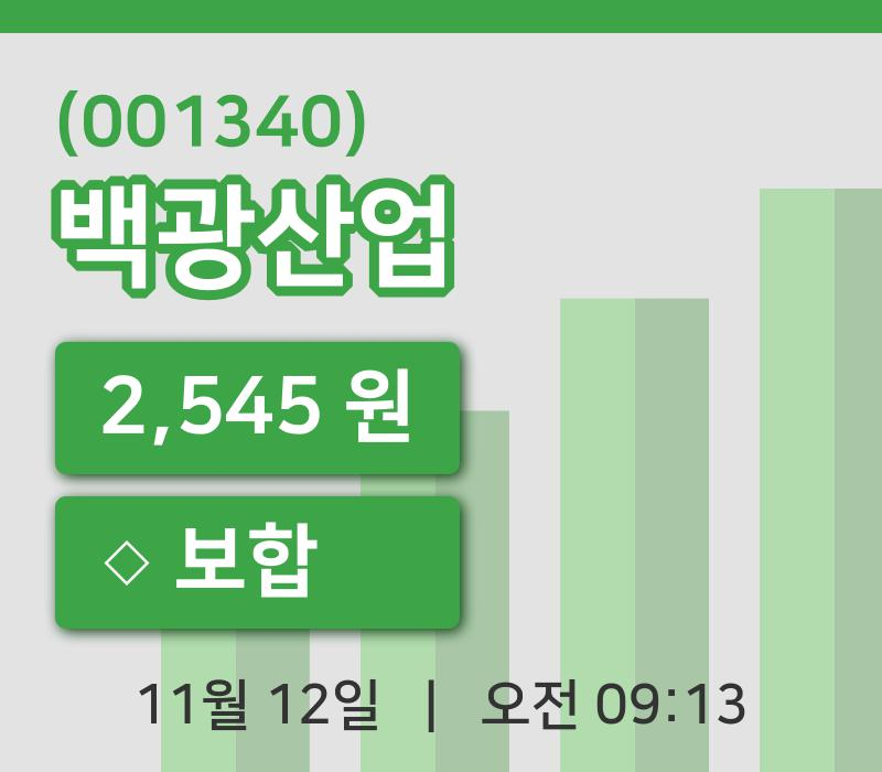 [백광산업주가] 9시 13분 현재 2,545원
