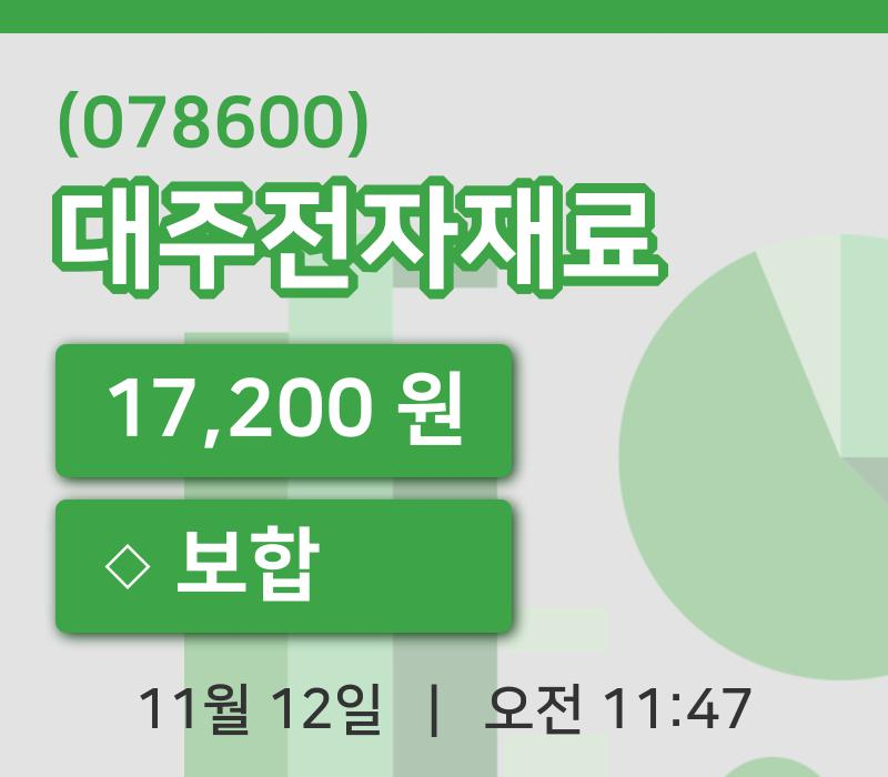 [대주전자재료주가] 12일 이시각 현재  17,200원