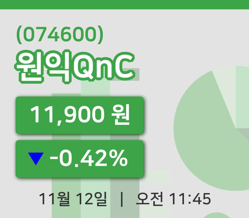 [원익QnC주가] 12일 11시 45분 현재 11,900원