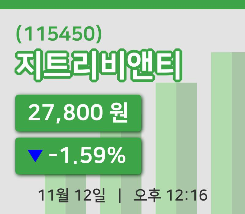 [지트리비앤티주가] 12일 12시 16분 현재 27,800원