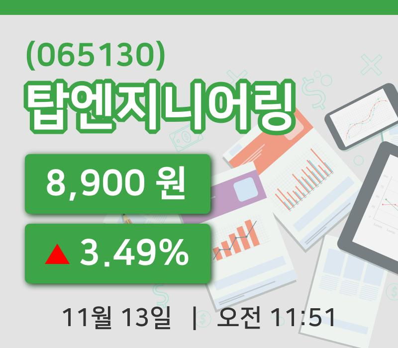 [탑엔지니어링주가] 13일 이시각 현재  8,900원