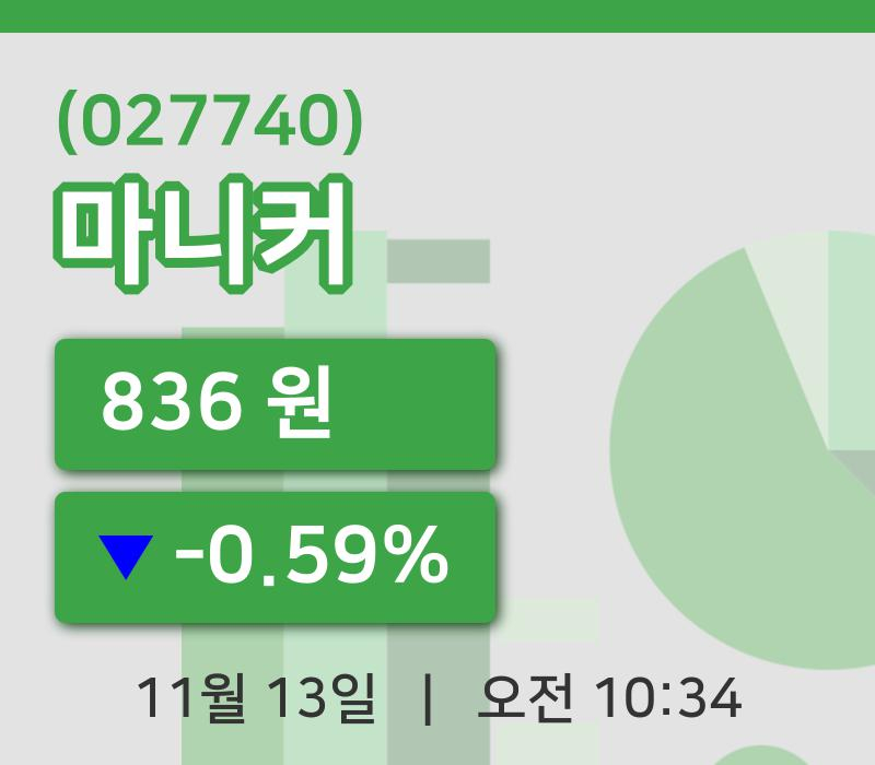 [마니커주가] 13일 이시각 현재  836원