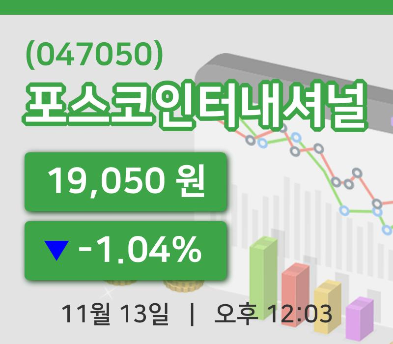 [포스코인터내셔널주가] 13일 이시각 현재  19,050원