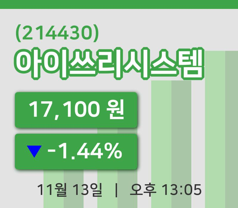 [아이쓰리시스템주가] 13일 이시각 현재  17,100원