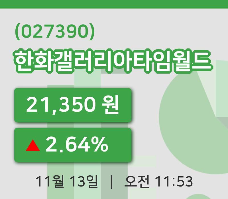 [한화갤러리아타임월드주가] 13일 11시 53분 현재 21,350원