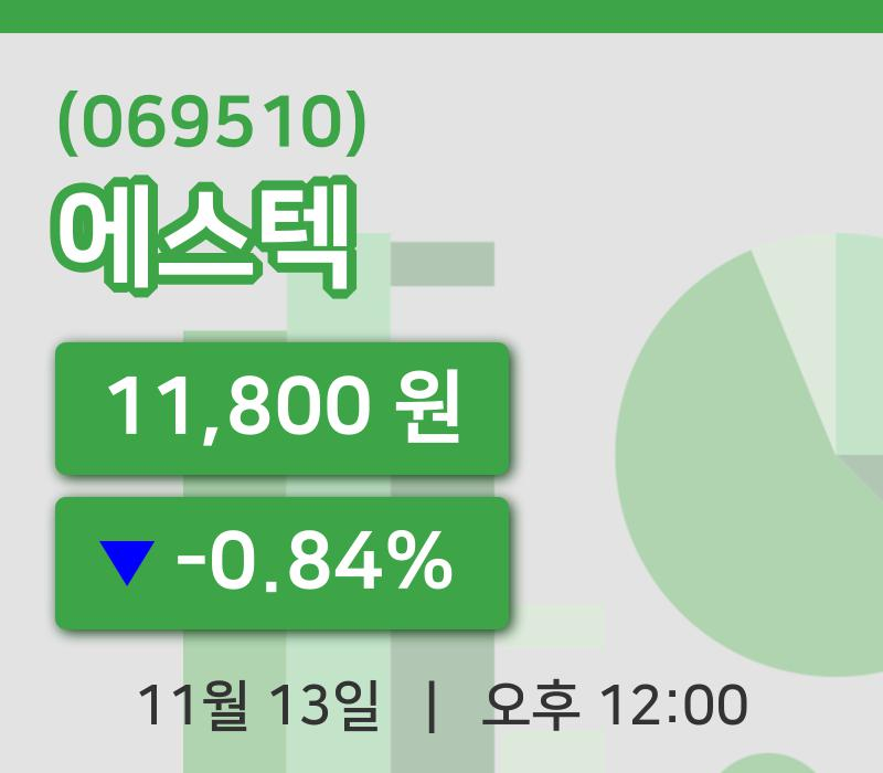 [에스텍주가] 13일 12시 00분 현재 11,800원