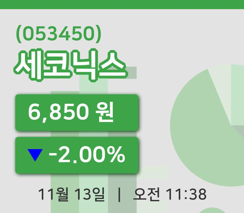 [세코닉스주가] 11시 38분 현재 6,850원