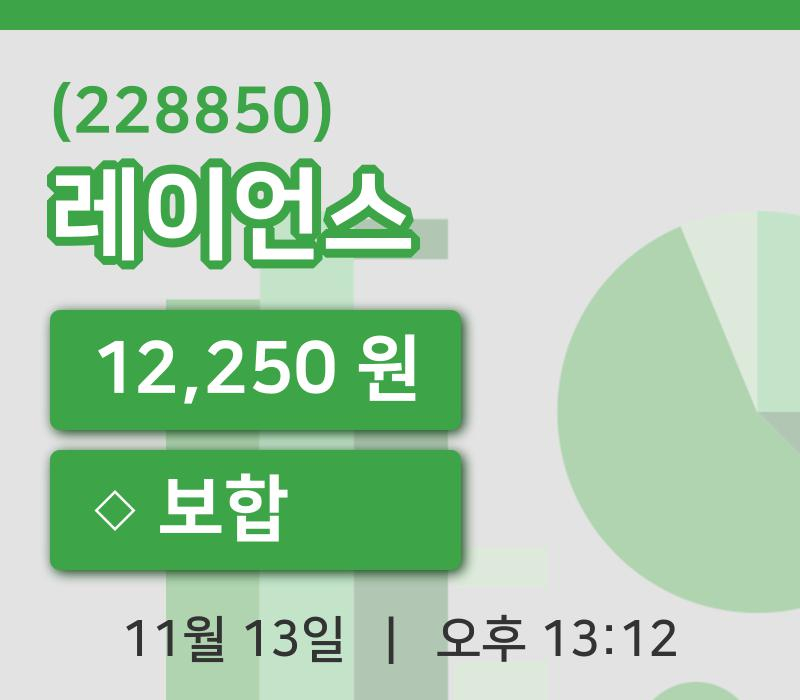[레이언스주가] 13일 13시 12분 현재 12,250원