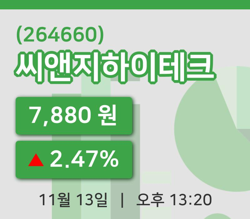 [씨앤지하이테크주가] 13일 13시 20분 현재 7,880원