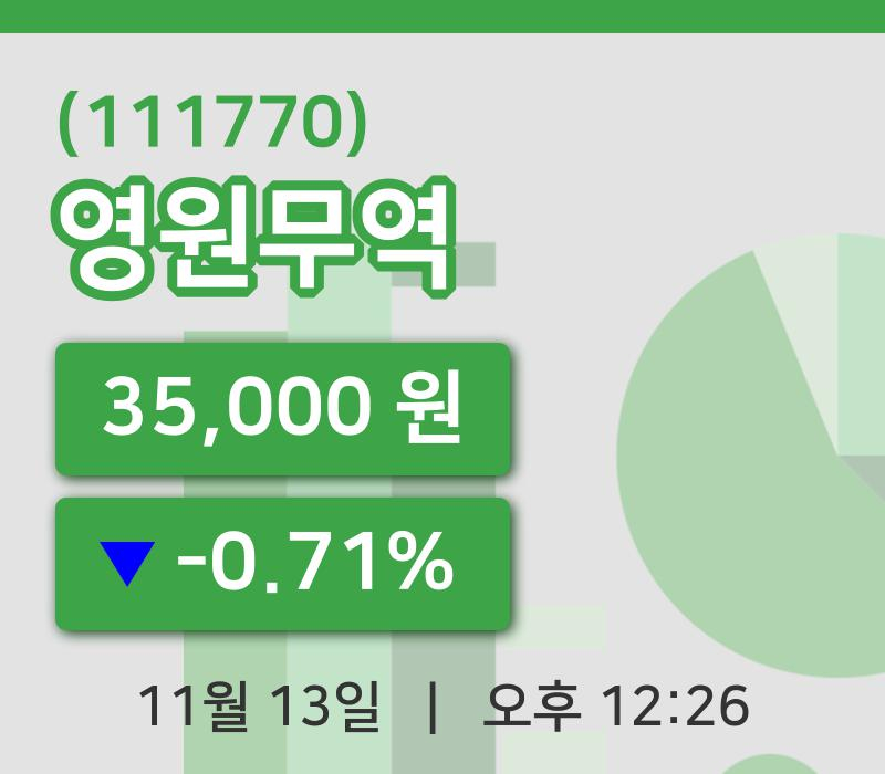 [영원무역주가] 13일 12시 26분 현재 35,000원