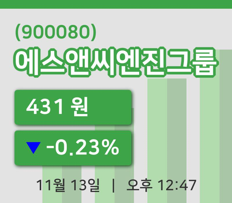 [에스앤씨엔진그룹주가] 13일 이시각 현재  431원