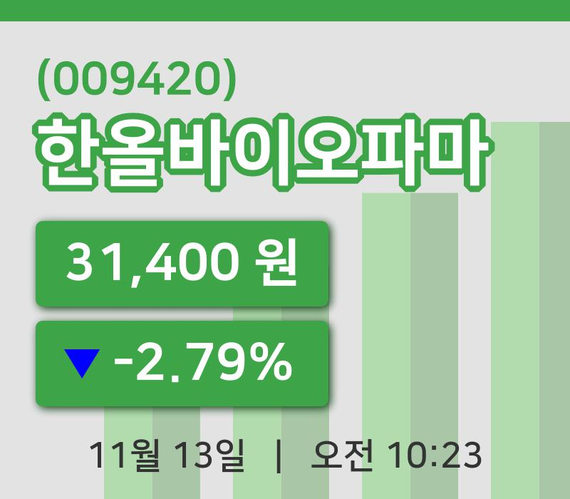 [한올바이오파마주가] 13일 10시 23분 현재 31,400원