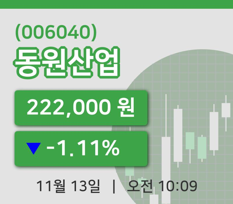 [동원산업주가] 13일 이시각 현재  222,000원