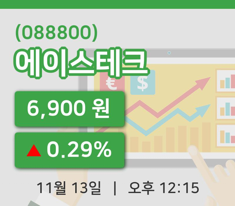 [에이스테크주가] 12시 15분 현재 6,900원