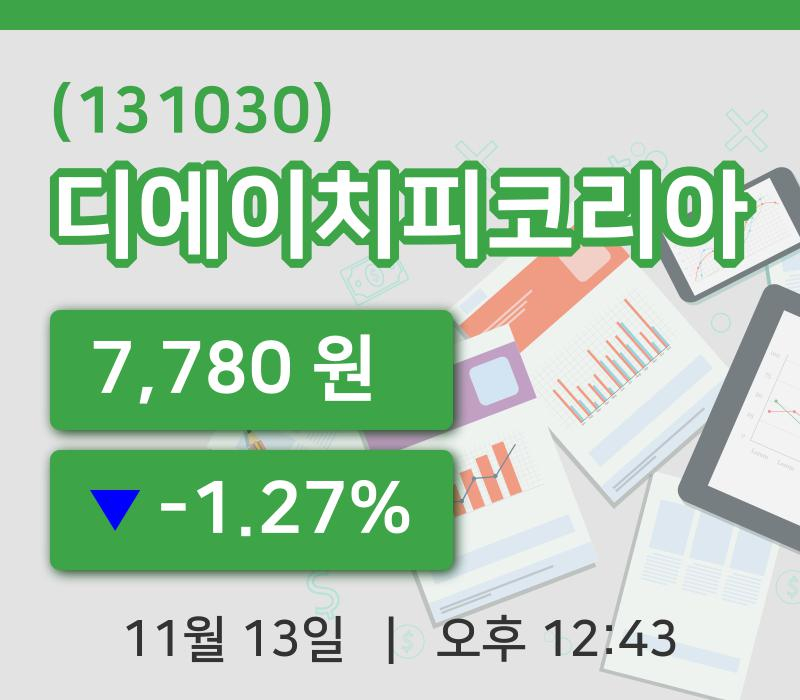 [디에이치피코리아주가] 12시 43분 현재 7,780원