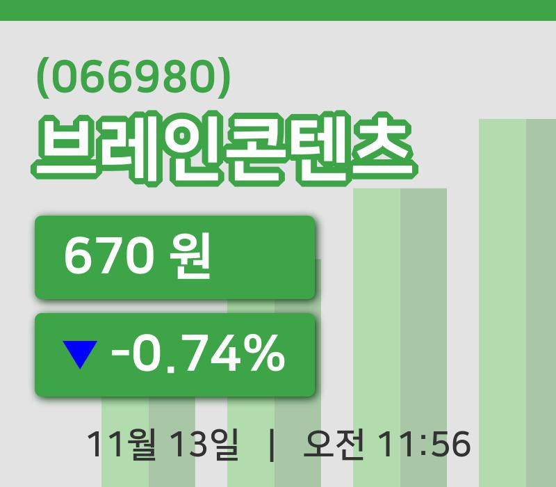 [브레인콘텐츠주가] 11시 56분 현재 670원