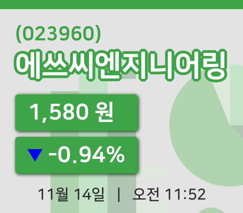 [에쓰씨엔지니어링주가] 14일 11시 52분 현재 1,580원