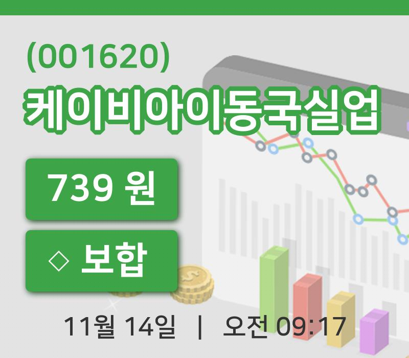 [케이비아이동국실업주가] 9시 17분 현재 739원