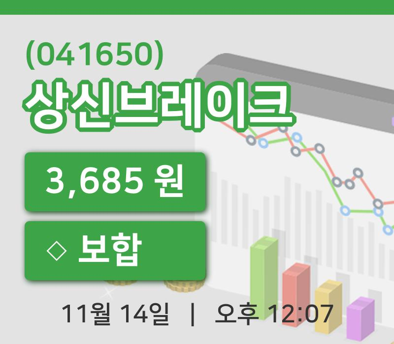[상신브레이크주가] 12시 07분 현재 3,685원