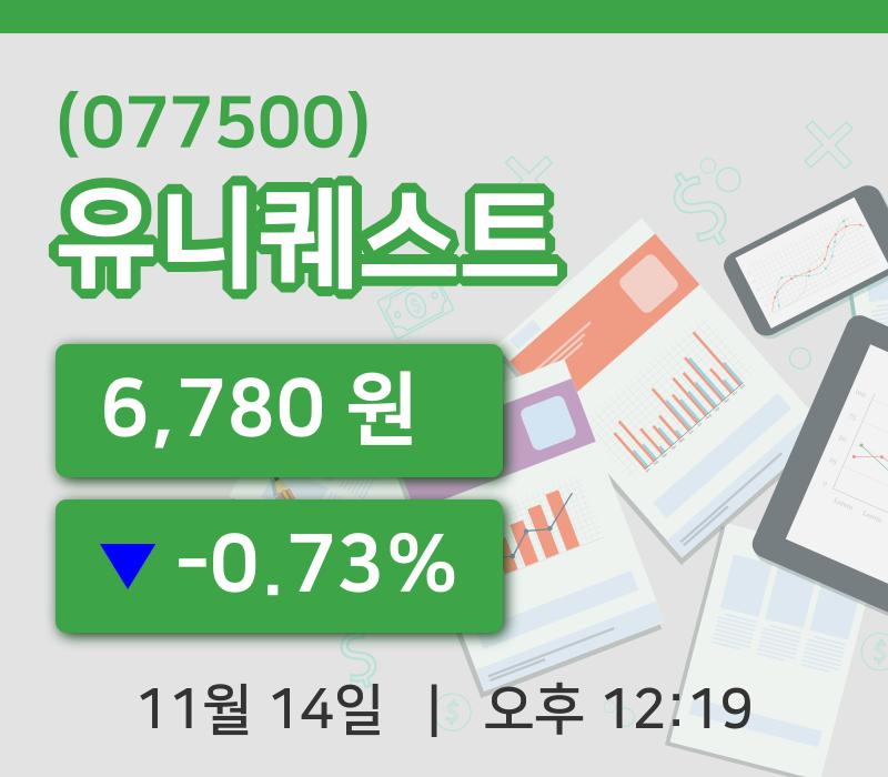 [유니퀘스트주가] 14일 이시각 현재  6,780원