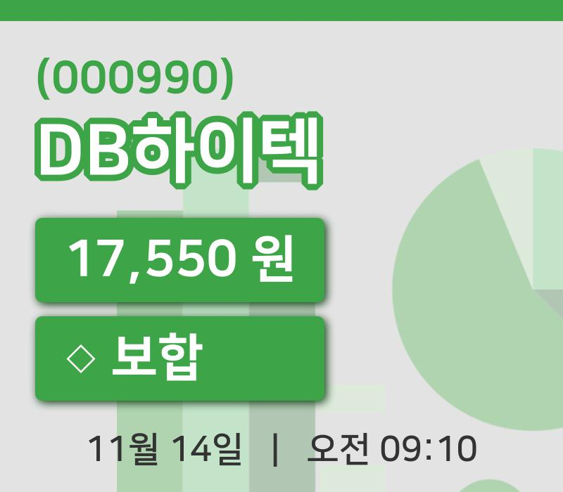 [DB하이텍주가] 14일 9시 10분 현재 17,550원