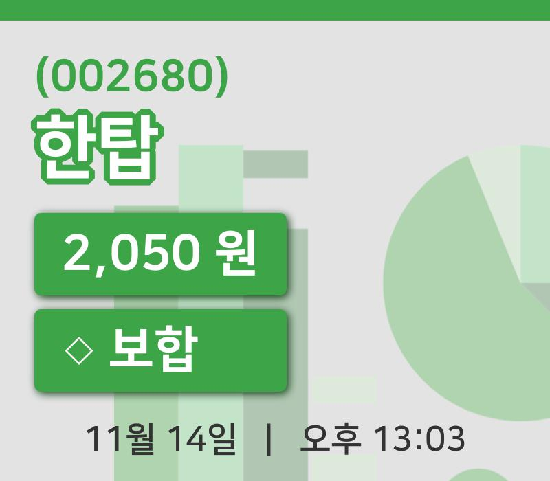 [한탑주가] 14일 이시각 현재  2,050원