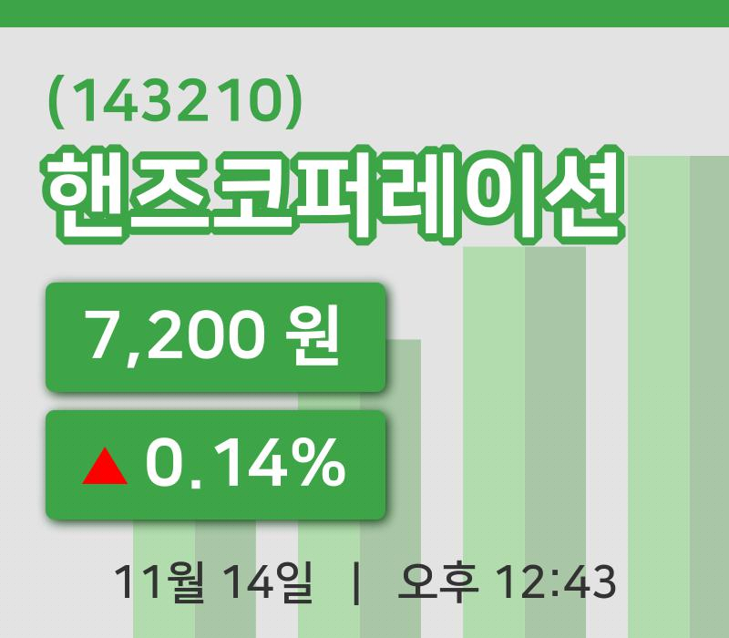 [핸즈코퍼레이션주가] 14일 이시각 현재  7,200원