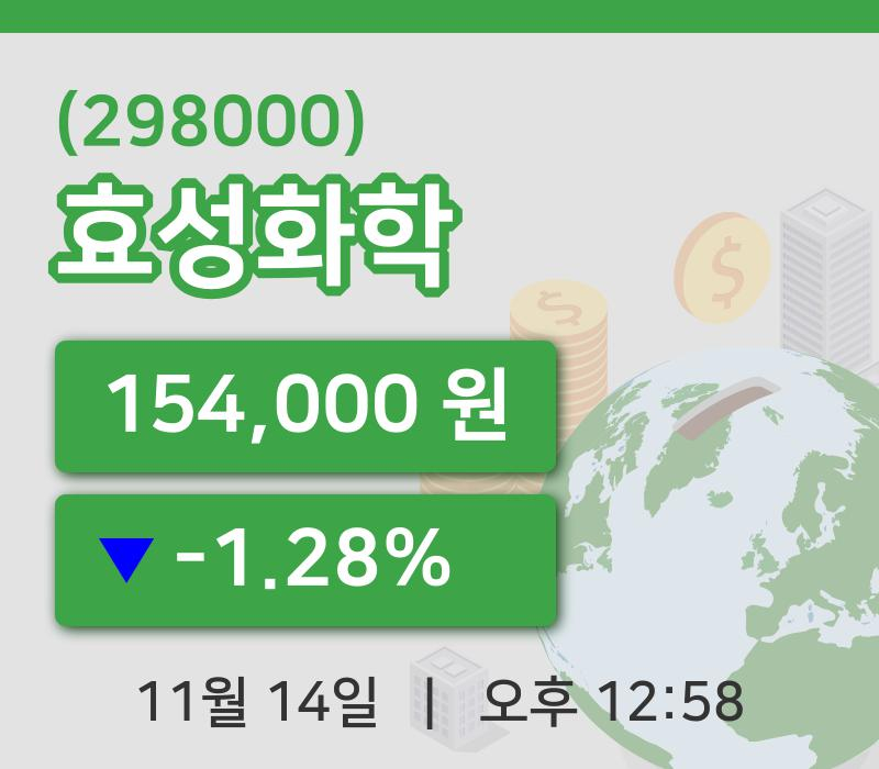 [효성화학주가] 14일 12시 58분 현재 154,000원